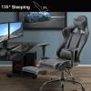 imageBestOffice Ergonomic Office PC Gaming Desk Chair Executive PU Leather Computer Lumbar Support with Footrest Modern Task Rolling Swivel Chair for Women MenWhiteGrey