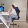 imageBestOffice PC Gaming Chair Ergonomic Office Chair Desk Chair with Lumbar Support Flip Up Arms Headrest PU Leather Executive High Back Computer Chair for Adults Women Men WhiteBlue