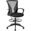 imageDrafting Chair Ergonomic Tall Office Chair Standing Desk Chair with Flip Up Arms Foot Rest Back Support Adjustable Height Mesh Drafting Stool BlackBlack