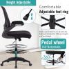 imageDrafting Chair Ergonomic Tall Office Chair Standing Desk Chair with Flip Up Arms Foot Rest Back Support Adjustable Height Mesh Drafting Stool BlackBlack