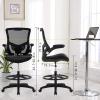 imageDrafting Chair Ergonomic Tall Office Chair Standing Desk Chair with Flip Up Arms Foot Rest Back Support Adjustable Height Mesh Drafting Stool BlackBlack