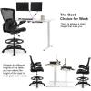 imageDrafting Chair Ergonomic Tall Office Chair Standing Desk Chair with Flip Up Arms Foot Rest Back Support Adjustable Height Mesh Drafting Stool BlackBlack