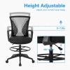 imageDrafting Chair Ergonomic Tall Office Chair Standing Desk Chair with Flip Up Arms Foot Rest Back Support Adjustable Height Mesh Drafting Stool BlackBlack