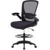 imageDrafting Chair Ergonomic Tall Office Chair Standing Desk Chair with Flip Up Arms Foot Rest Back Support Adjustable Height Mesh Drafting Stool BlackBlack