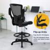 imageDrafting Chair Ergonomic Tall Office Chair Standing Desk Chair with Flip Up Arms Foot Rest Back Support Adjustable Height Mesh Drafting Stool BlackBlack