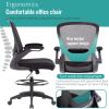 imageDrafting Chair Ergonomic Tall Office Chair Standing Desk Chair with Flip Up Arms Foot Rest Back Support Adjustable Height Mesh Drafting Stool BlackBlack