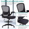 imageDrafting Chair Ergonomic Tall Office Chair Standing Desk Chair with Flip Up Arms Foot Rest Back Support Adjustable Height Mesh Drafting Stool BlackBlack