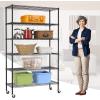 imagePayLessHere  6Tier Wire Shelf with Wheels  48quotx18quotx82quot  Chrome  Adjustable Racks  HeavyDuty Storage Shelves Holds Upto 510 lbs  RustResistant NoTool Assembly  for Home Garage ShelvingBlack