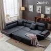 imageSofa Sectional Sofa 2 Piece Modern Contemporary for Living Room Futon Sofa Bed Couches and Sofas Sleeper Sofa Modern Sofa Corner Sofa Faux Leather QueenBlack