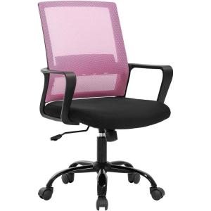 imageBestOffice Swivel Rolling Computer Chair Executive Lumbar Support Task Mesh Chair Adjustable Stool for Women Men BlackPink
