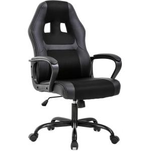 imageOffice Chair PC Gaming Chair Cheap Desk Chair Ergonomic PU Leather Executive Computer Chair Lumbar Support for Women Men BlackBlack