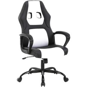 imageOffice Chair PC Gaming Chair Cheap Desk Chair Ergonomic PU Leather Executive Computer Chair Lumbar Support for Women Men BlackWhite
