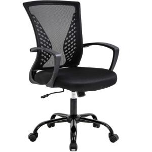 imageOffice Computer Mesh Chair Ergonomic Mid Back Swivel Rolling Desk Chair with Armrest Height Adjustable Lumbar Support x BlackBlack