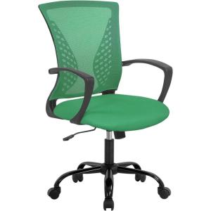 imageOffice Computer Mesh Chair Ergonomic Mid Back Swivel Rolling Desk Chair with Armrest Height Adjustable Lumbar Support x BlackGreen