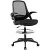 imageDrafting Chair Ergonomic Tall Office Chair Standing Desk Chair with Flip Up Arms Foot Rest Back Support Adjustable Height Mesh Drafting Stool BlackBlack