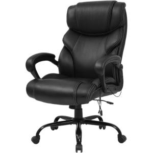 imageBestOffice Big and Tall Office Chair 400lbs Heavy Duty Metal Base Ergonomic Massage Desk Chair with Lumbar Support Arms High Back PU Leather Executive Task Computer Chair for Home Office30D x 28W x 48H