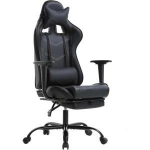 imageBestOffice Ergonomic Office PC Gaming Desk Chair Executive PU Leather Computer Lumbar Support with Footrest Modern Task Rolling Swivel Chair for Women MenWhiteBlack