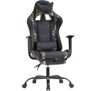 imageBestOffice Ergonomic Office PC Gaming Desk Chair Executive PU Leather Computer Lumbar Support with Footrest Modern Task Rolling Swivel Chair for Women MenWhiteCamo