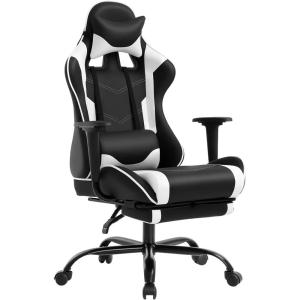 imageBestOffice Ergonomic Office PC Gaming Desk Chair Executive PU Leather Computer Lumbar Support with Footrest Modern Task Rolling Swivel Chair for Women MenWhiteWhite