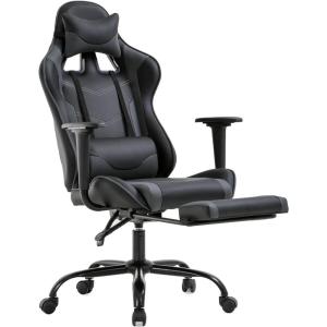 imageBestOffice Ergonomic Office PC Gaming Desk Chair Executive PU Leather Computer Lumbar Support with Footrest Modern Task Rolling Swivel Chair for Women MenWhiteGrey