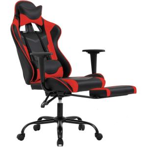 imageBestOffice Ergonomic Office PC Gaming Desk Chair Executive PU Leather Computer Lumbar Support with Footrest Modern Task Rolling Swivel Chair for Women MenWhiteRed