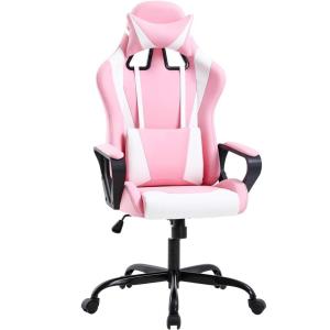 imageBestOffice HighBack Gaming Chair PC Office Chair Computer Racing Chair PU Desk Task Chair Ergonomic Executive Swivel Rolling Chair with Lumbar Support for Back Pain Women MenWhitePink