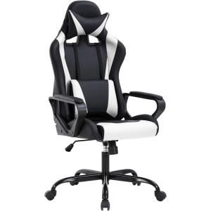 imageBestOffice HighBack Gaming Chair PC Office Chair Computer Racing Chair PU Desk Task Chair Ergonomic Executive Swivel Rolling Chair with Lumbar Support for Back Pain Women MenWhiteWhite