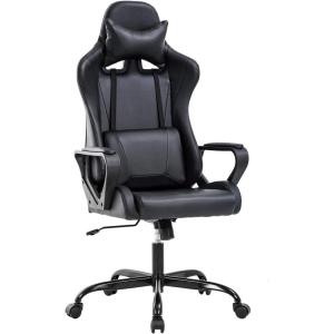 imageBestOffice HighBack Gaming Chair PC Office Chair Computer Racing Chair PU Desk Task Chair Ergonomic Executive Swivel Rolling Chair with Lumbar Support for Back Pain Women MenWhiteBlack