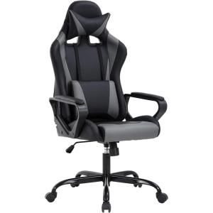 imageBestOffice HighBack Gaming Chair PC Office Chair Computer Racing Chair PU Desk Task Chair Ergonomic Executive Swivel Rolling Chair with Lumbar Support for Back Pain Women MenWhiteGrey