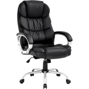 imageBestOffice Office Chair Cheap Desk Chair Ergonomic Computer Chair with Lumbar Support Arms Headrest PU Leather Modern Rolling Swivel Executive Chair for Back Pain Women Men AdultsBlackBlack