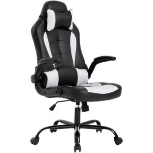 imageBestOffice PC Gaming Chair Ergonomic Office Chair Desk Chair with Lumbar Support Flip Up Arms Headrest PU Leather Executive High Back Computer Chair for Adults Women Men WhiteWhite