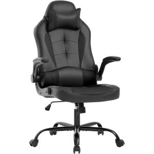 imageBestOffice PC Gaming Chair Ergonomic Office Chair Desk Chair with Lumbar Support Flip Up Arms Headrest PU Leather Executive High Back Computer Chair for Adults Women Men WhiteBlack