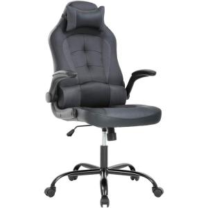 imageBestOffice PC Gaming Chair Ergonomic Office Chair Desk Chair with Lumbar Support Flip Up Arms Headrest PU Leather Executive High Back Computer Chair for Adults Women Men WhiteGrey