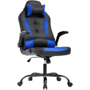 imageBestOffice PC Gaming Chair Ergonomic Office Chair Desk Chair with Lumbar Support Flip Up Arms Headrest PU Leather Executive High Back Computer Chair for Adults Women Men WhiteBlue