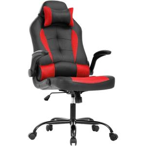 imageBestOffice PC Gaming Chair Ergonomic Office Chair Desk Chair with Lumbar Support Flip Up Arms Headrest PU Leather Executive High Back Computer Chair for Adults Women Men WhiteRed