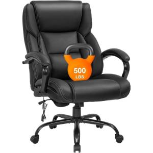 imageBig and Tall Office Chair 500lb Wide Seat Desk Chair with Lumbar Support Armrest Swivel Rolling High Back PU Leather Computer Chair Massage Adjustable Ergonomic Task Chair for Adults WomenBlackBlack