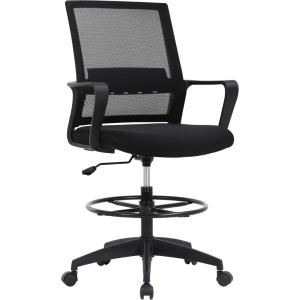 imageDrafting Chair Tall Office Chair Adjustable Swivel Rolling Mesh Height with Lumbar Support Arms Footrest Mid Back for Adults Standing Desk Drafting Stool BlackBlack