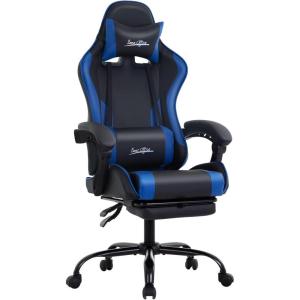imageGaming Chair Office Chair Desk Chair with Footrest Lumbar Support Headrest Armrest Task Rolling Swivel Ergonomic ESports Adjustable PC Gamer Chair WhiteBlue