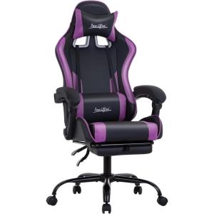 imageGaming Chair Office Chair Desk Chair with Footrest Lumbar Support Headrest Armrest Task Rolling Swivel Ergonomic ESports Adjustable PC Gamer Chair WhitePurple
