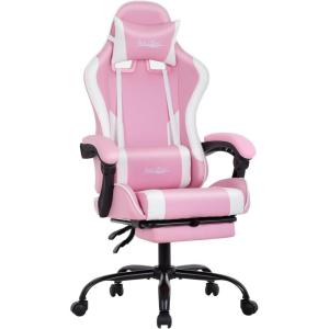 imageGaming Chair Office Chair Desk Chair with Footrest Lumbar Support Headrest Armrest Task Rolling Swivel Ergonomic ESports Adjustable PC Gamer Chair WhitePink