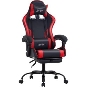 imageGaming Chair Office Chair Desk Chair with Footrest Lumbar Support Headrest Armrest Task Rolling Swivel Ergonomic ESports Adjustable PC Gamer Chair WhiteRed