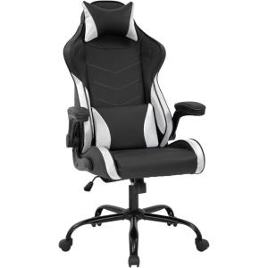 imageGaming Chair Office Chair PC Computer Chair with Lumbar Support Headrest Flip up Armrest Task Rolling Swivel Ergonomic Adjustable ESports Desk Racing ChairWhiteWhite