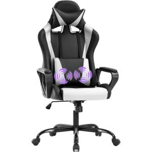 imageGaming Chair Office Chair Racing Chair with Lumbar Support Arms Headrest High Back PU Leather Massage Ergonomic Desk Chair Rolling Swivel Adjustable PC Computer Chair for Women Adults GirlsWhiteWhite