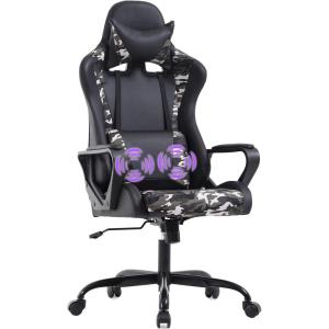 imageGaming Chair Office Chair Racing Chair with Lumbar Support Arms Headrest High Back PU Leather Massage Ergonomic Desk Chair Rolling Swivel Adjustable PC Computer Chair for Women Adults GirlsWhiteCamo