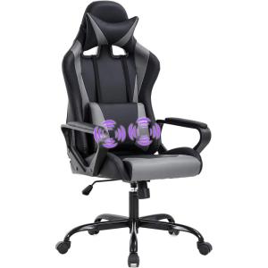 imageGaming Chair Office Chair Racing Chair with Lumbar Support Arms Headrest High Back PU Leather Massage Ergonomic Desk Chair Rolling Swivel Adjustable PC Computer Chair for Women Adults GirlsWhiteGrey