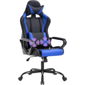 imageGaming Chair Office Chair Racing Chair with Lumbar Support Arms Headrest High Back PU Leather Massage Ergonomic Desk Chair Rolling Swivel Adjustable PC Computer Chair for Women Adults GirlsWhiteBlue