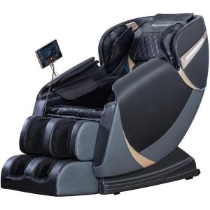 imageMassage ChairFull Body Zero Gravity Recliner Chair with Smart Large Screen Bluetooth Speaker Wormwood Back and Calf Heating Therapy Foot Roller Air Massage System for Home OfficeBlackBlack