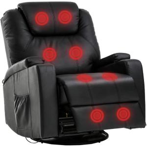 imageMassage Recliner Chair Rocking Swivel Chair with Heated Massage Ergonomic Lounge 360 Degree Swivel Single Sofa Seat and Two Hidden Cup Holders Black
