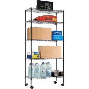 imagePayLessHere  6Tier Wire Shelf with Wheels  48quotx18quotx82quot  Chrome  Adjustable Racks  HeavyDuty Storage Shelves Holds Upto 510 lbs  RustResistant NoTool Assembly  for Home Garage ShelvingBlack