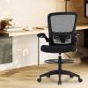 imageDrafting Chair Tall Office Chair Adjustable Height with Lumbar Support Flip Up Arms Footrest Mid Back Task Mesh Desk Chair Computer Chair Drafting Stool for Standing Desk BlackBblack